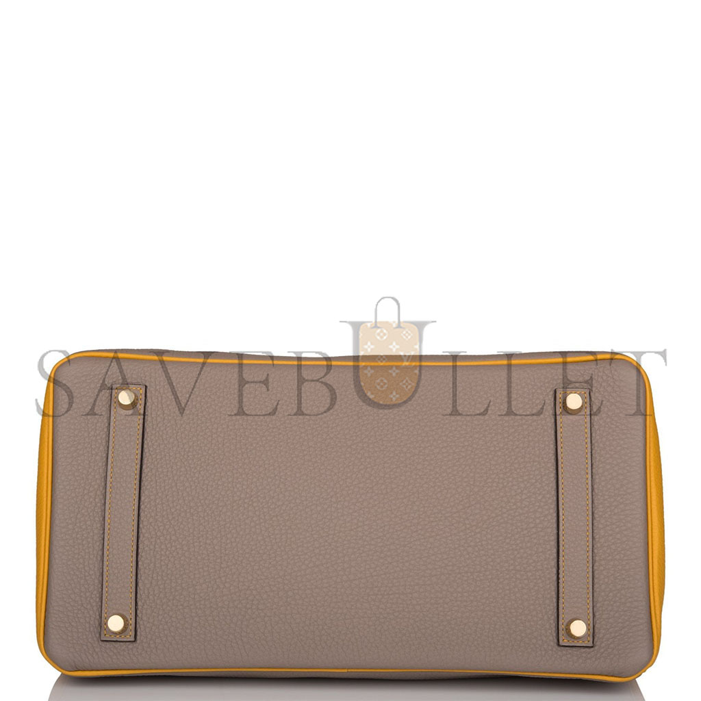 H**mes master birkin 30 epsom asphalt grey and amber yellow gold buckle h028369ck15 (30*23*15cm)
